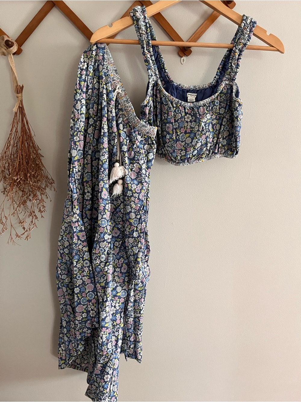 American Eagle Blue Floral Two-Piece Set - Cropped Tank & Maxi Skirt